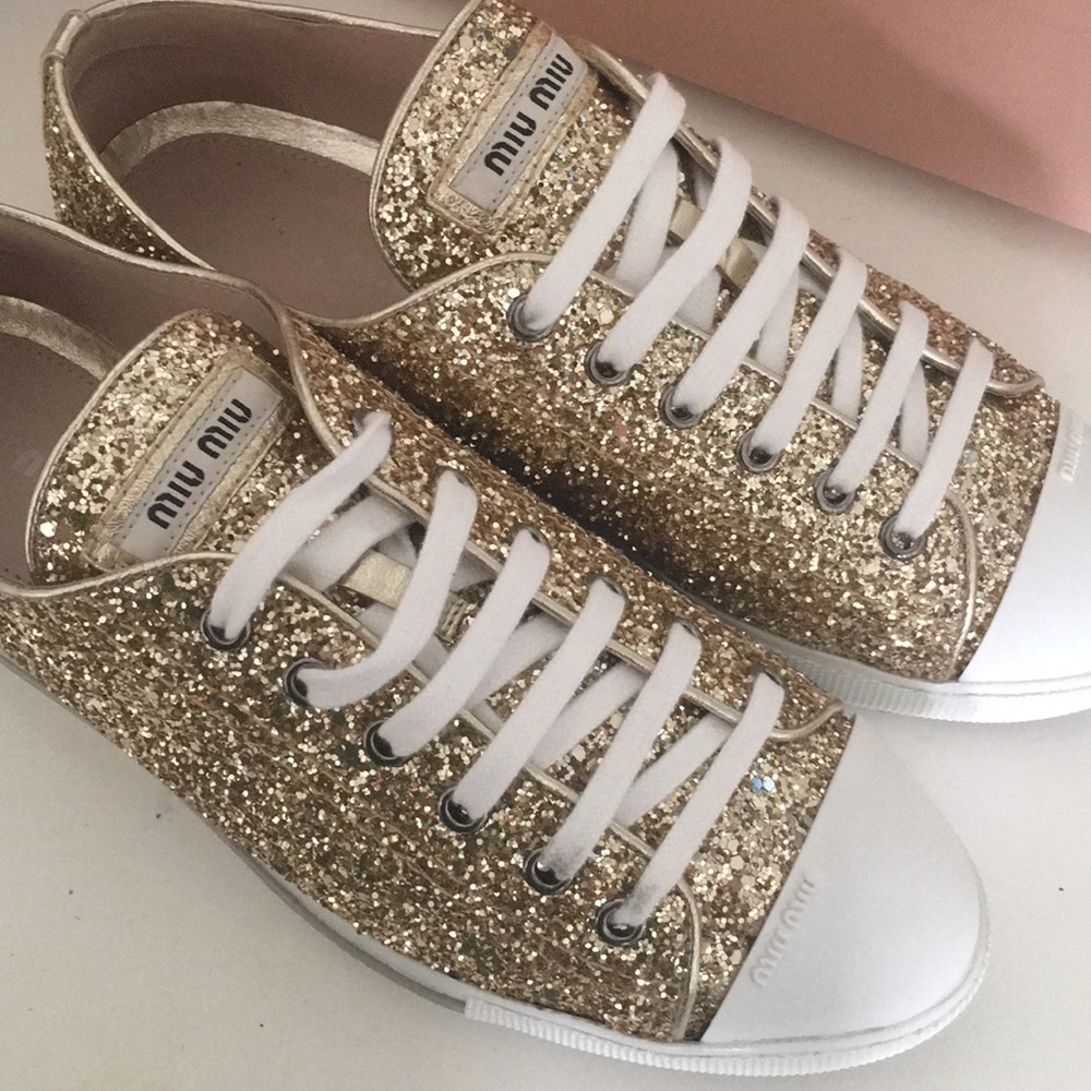 Authentic miu miu gold glitter sneakers